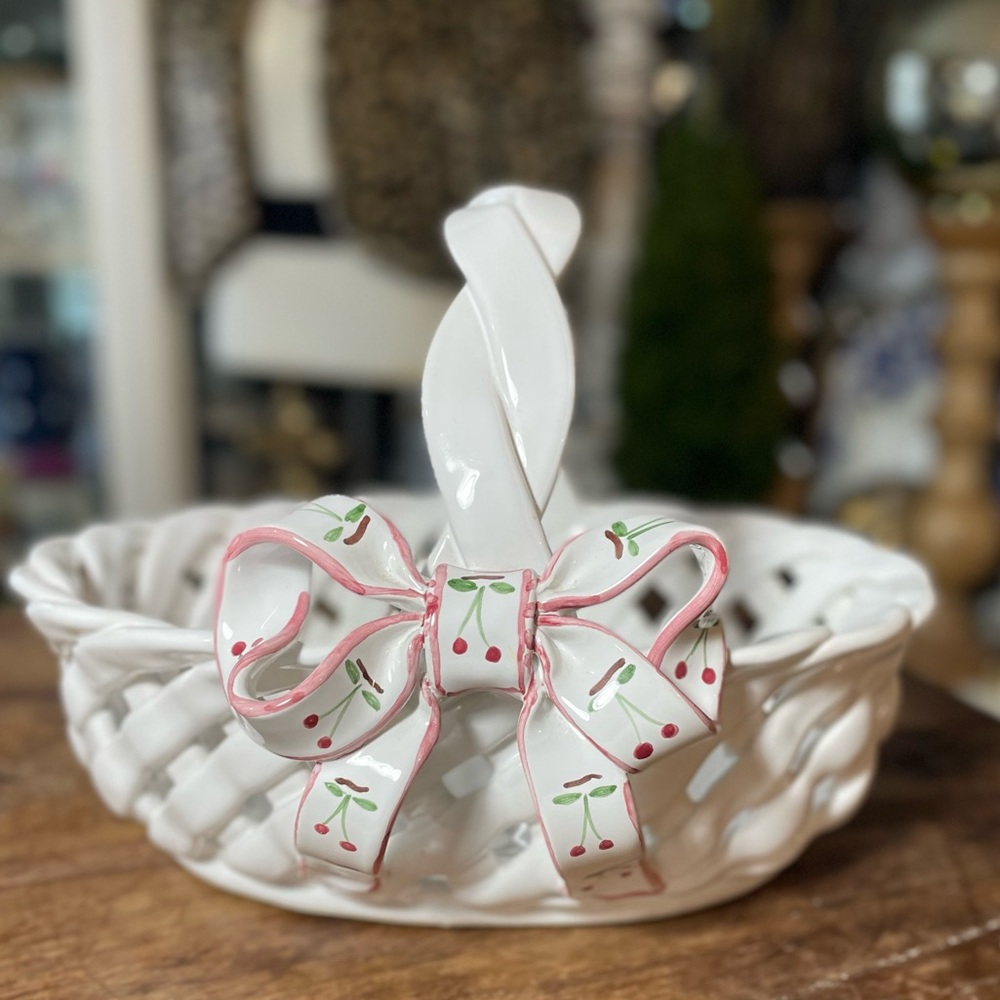 Vintage Berardos Portugal White ceramic Woven Square Pottery bread Basket